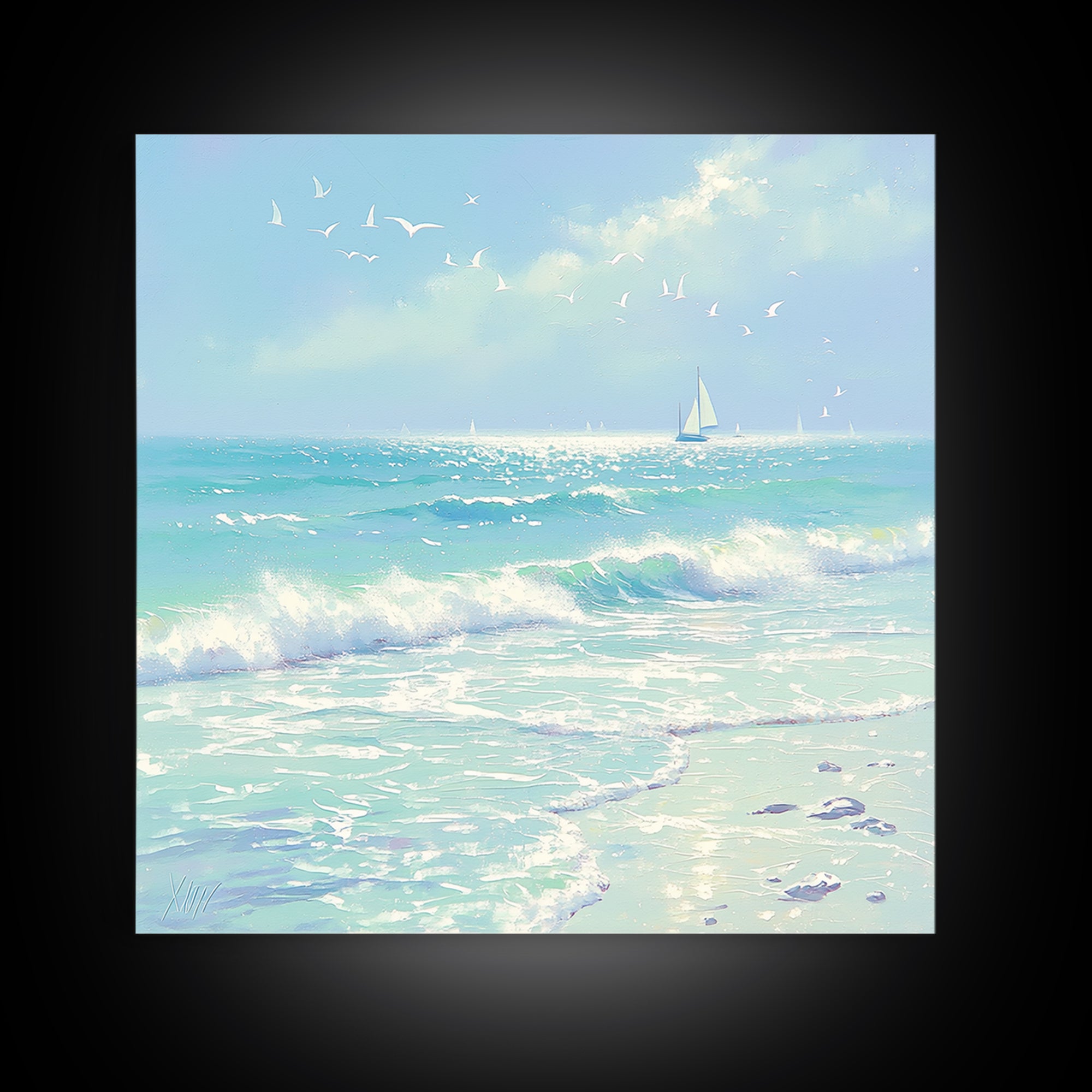 Coastal Water Study Framed Canvas Print, General Fine Art, Textured Painting, Living Room Decor, Fine Art, Art Prints, GEN-1x1-53