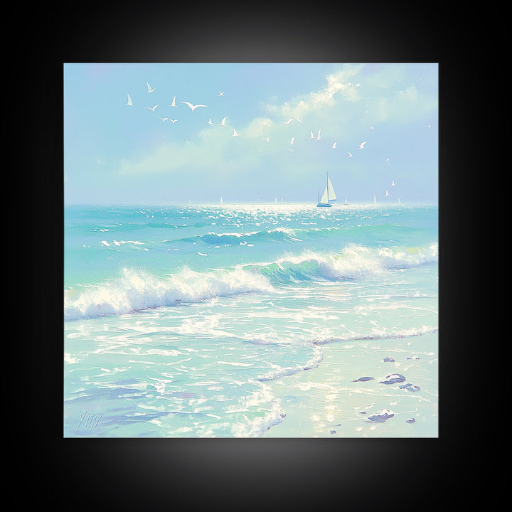 Coastal Water Study Framed Canvas Print, General Fine Art, Textured Painting, Living Room Decor, Fine Art, Art Prints, GEN-1x1-53