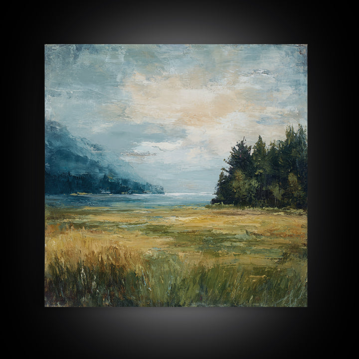 Sunlit Meadow with Loose Impressionist Brushwork Canvas Print, General Fine Art, Gallery Decor, Living Room Decor, GEN-1x1-62