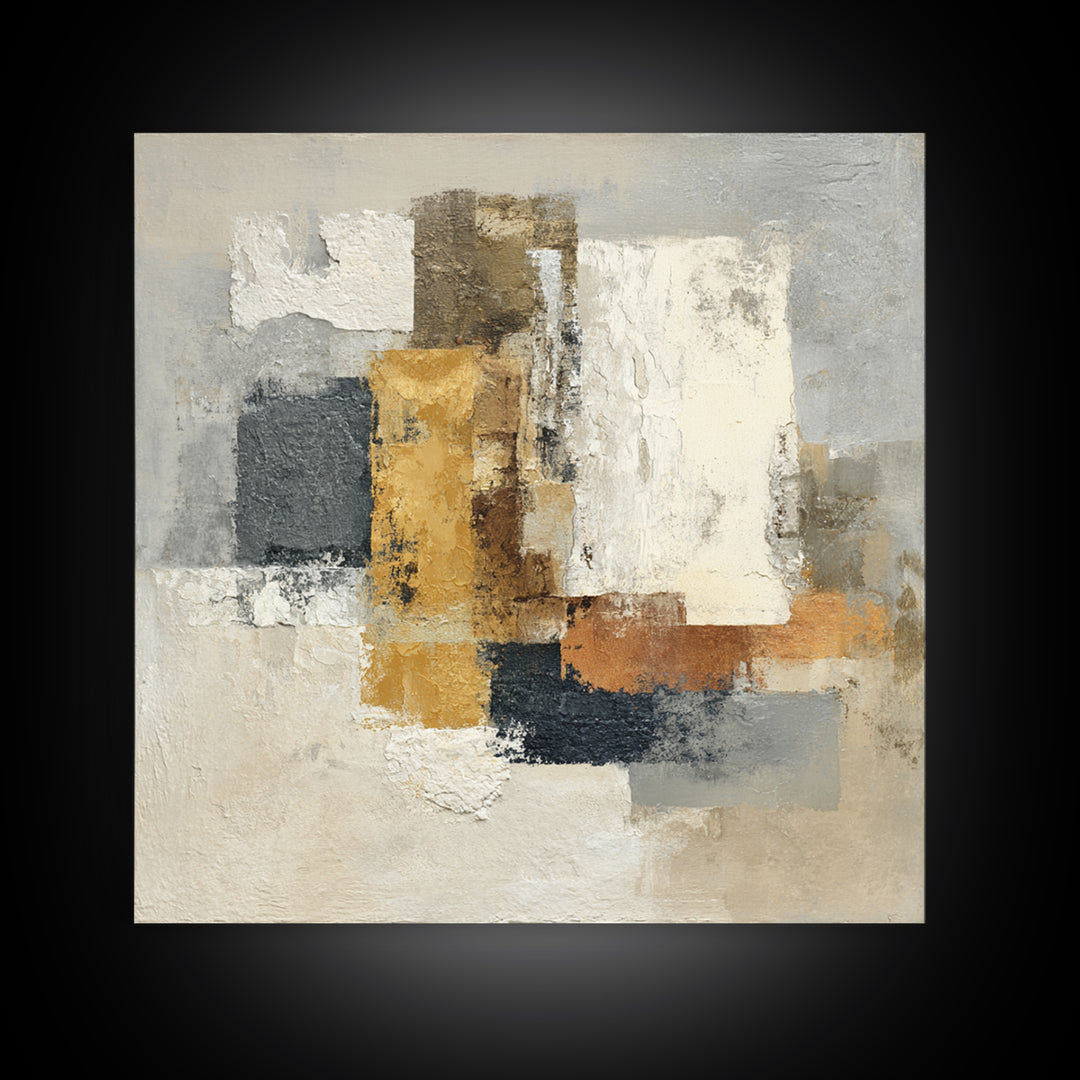 Earthy Plaster Texture Abstract Framed Canvas Print, General Fine Art, Neutral Decor, Living Room Decor, Fine Art, GEN-1x1-63