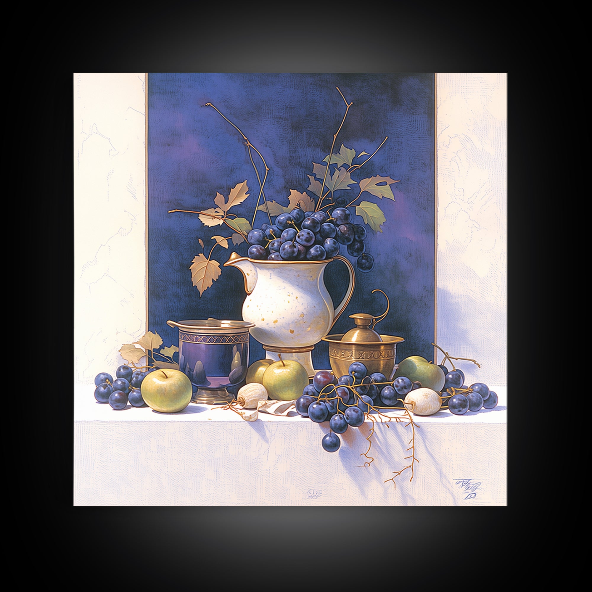 Simple Still Life of Fruit and Linen Framed Canvas Print, General Fine Art, Oil Painting, Living Room Decor, Abstract Art, GEN-1x1-64