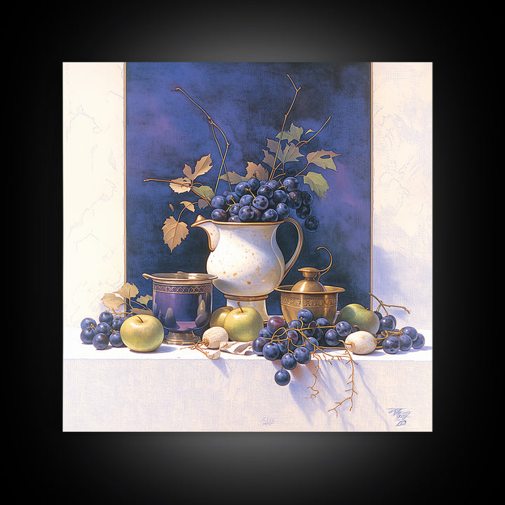Simple Still Life of Fruit and Linen Framed Canvas Print, General Fine Art, Oil Painting, Living Room Decor, Abstract Art, GEN-1x1-64