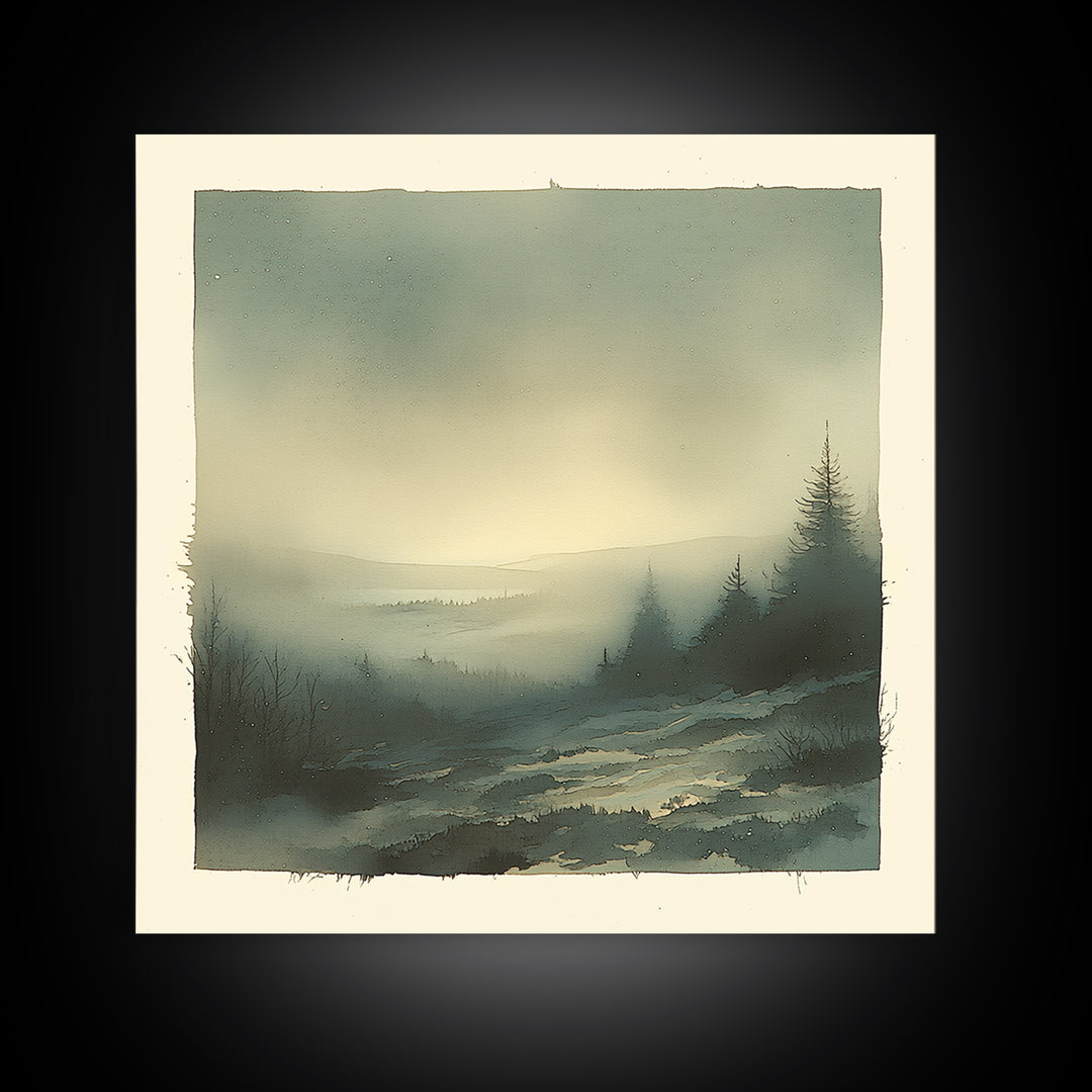 Elegant Ink Wash Landscape Framed Canvas Print, General Fine Art, Wall Hanging, Living Room Decor, Oil Painting, GEN-1x1-68