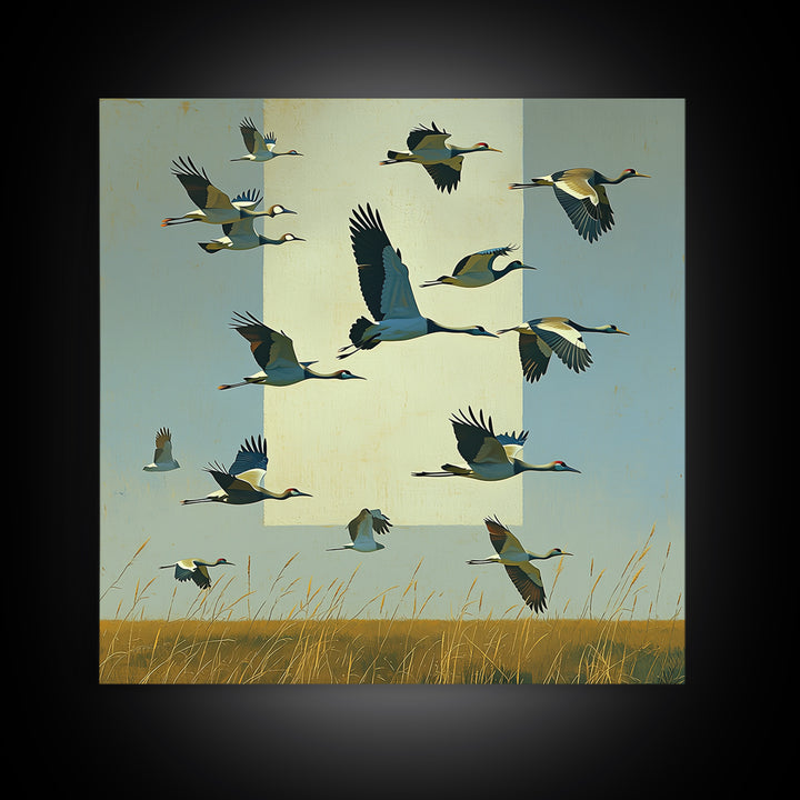 Minimal Birds in Flight over an Open Framed Canvas Print, General Fine Art, Abstract Art, Living Room Decor, Fine Art, GEN-1x1-70