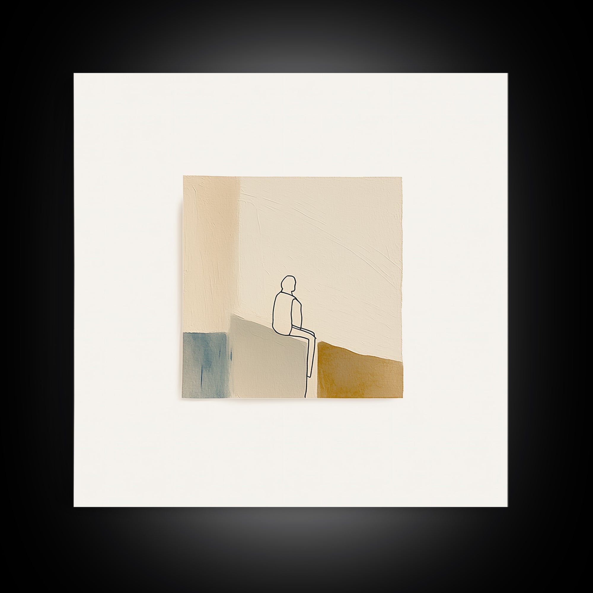 Minimal Black Line Figure on Textured Paper Canvas Print, General Fine Art, Statement Artwork, Living Room Decor, Fine Art, GEN-1x1-75