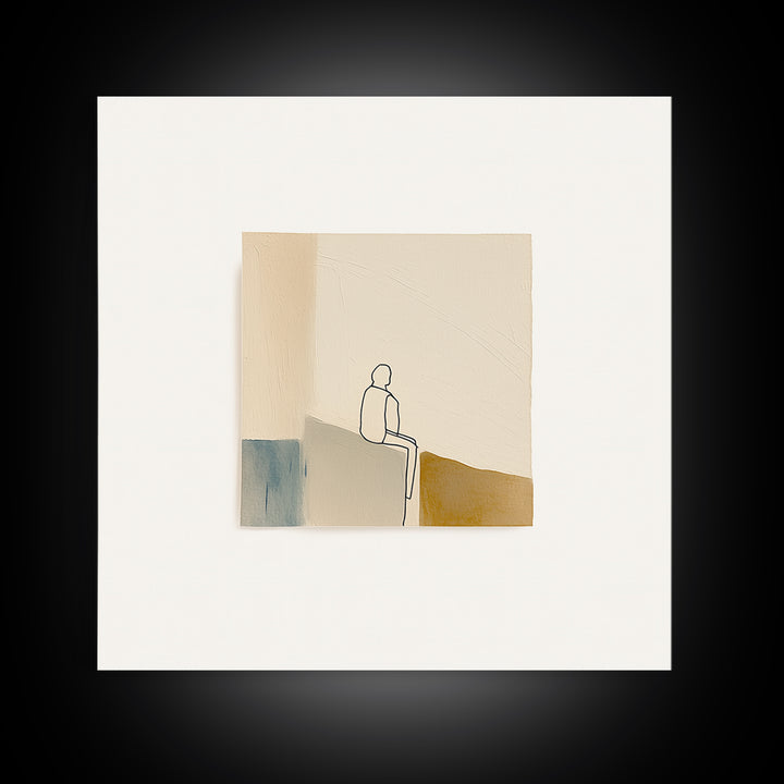 Minimal Black Line Figure on Textured Paper Canvas Print, General Fine Art, Statement Artwork, Living Room Decor, Fine Art, GEN-1x1-75