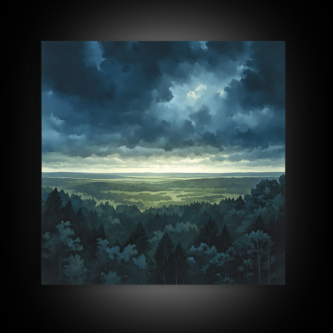 Moody Forest Clearing Framed Canvas Print, General Fine Art, Digital Prints, Living Room Decor, Oil Painting, GEN-1x1-8