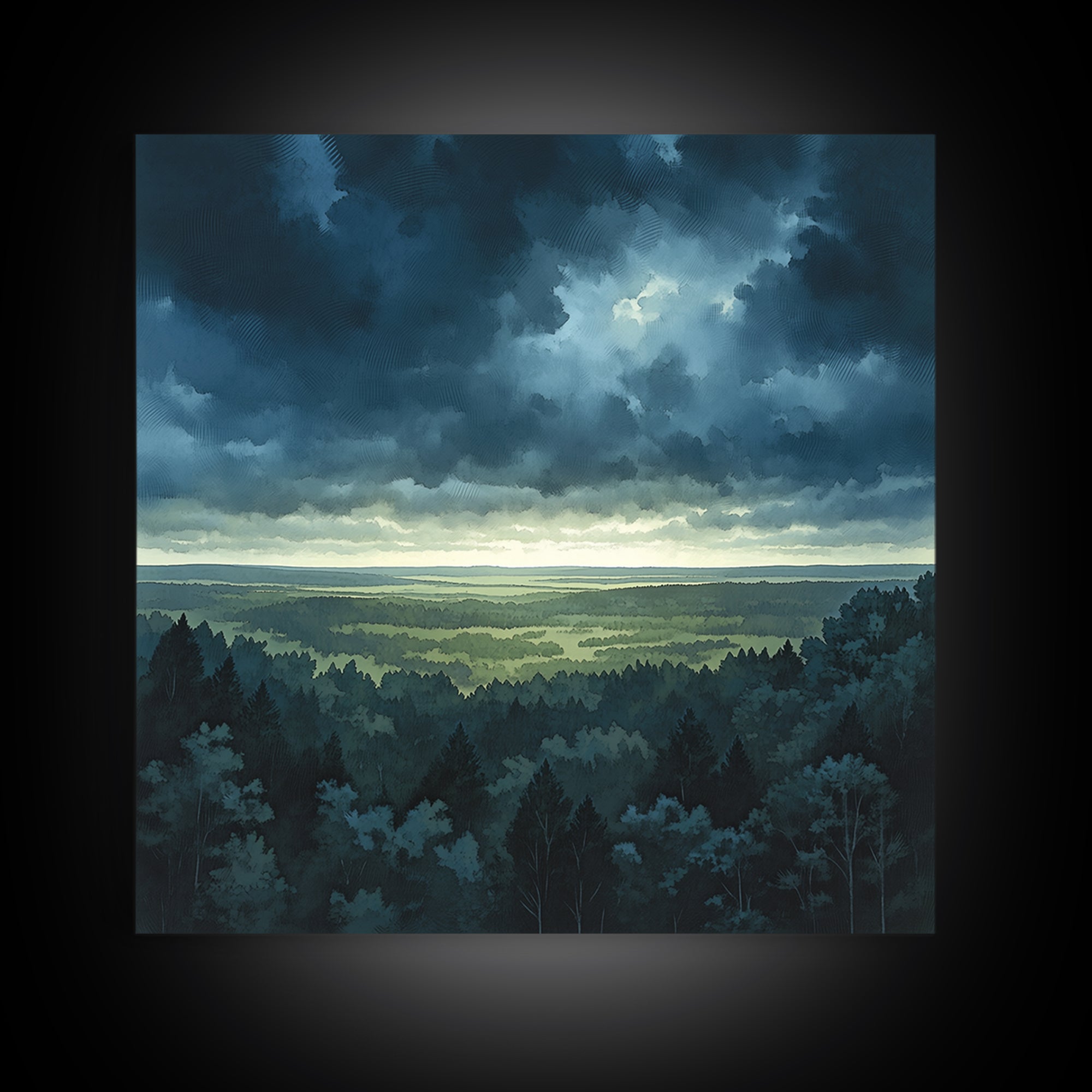 Moody Forest Clearing Framed Canvas Print, General Fine Art, Digital Prints, Living Room Decor, Oil Painting, GEN-1x1-8