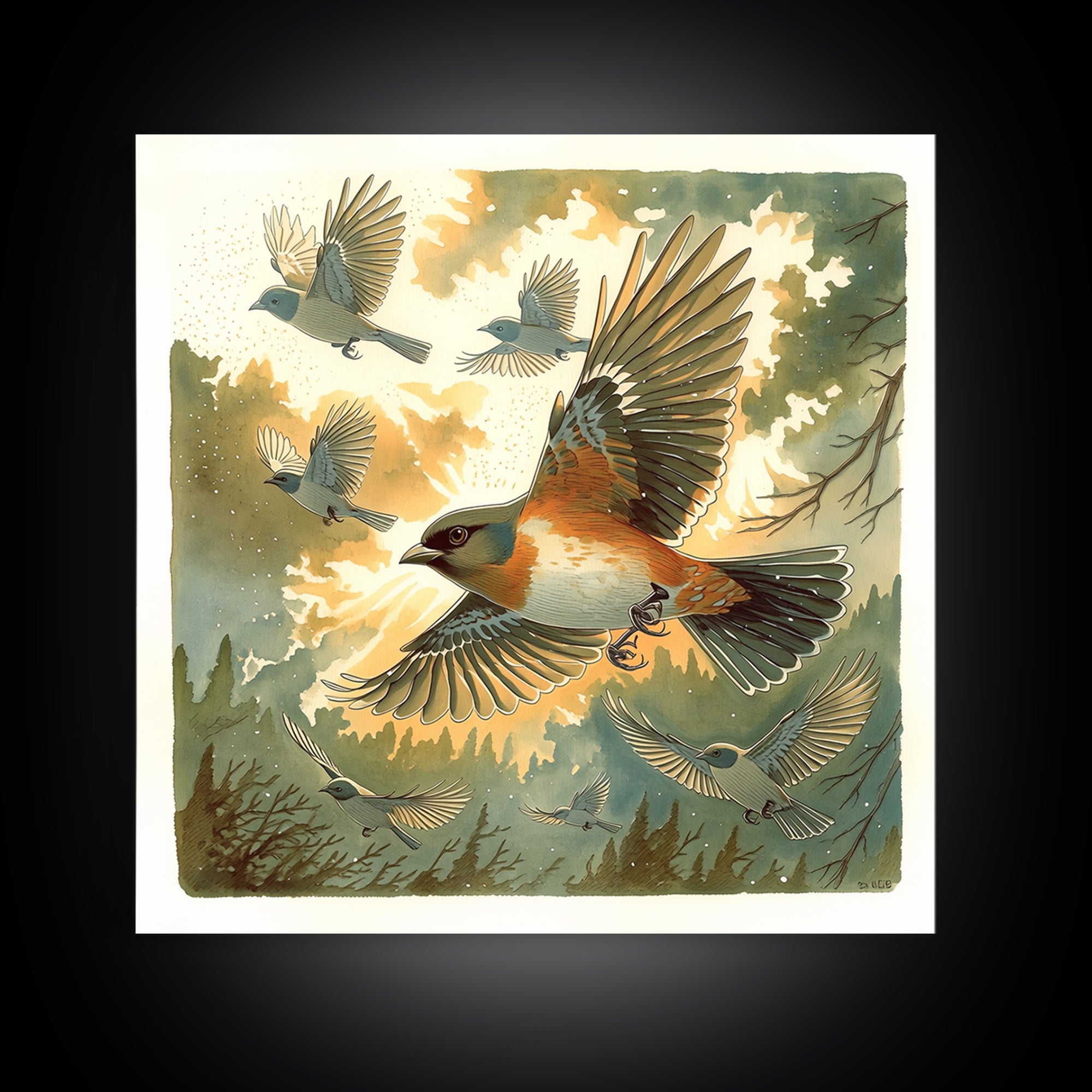 Minimal Birds in Flight over an Open Canvas Print, General Fine Art, Modern Decor, Living Room Decor, Fine Art, GEN-1x1-94