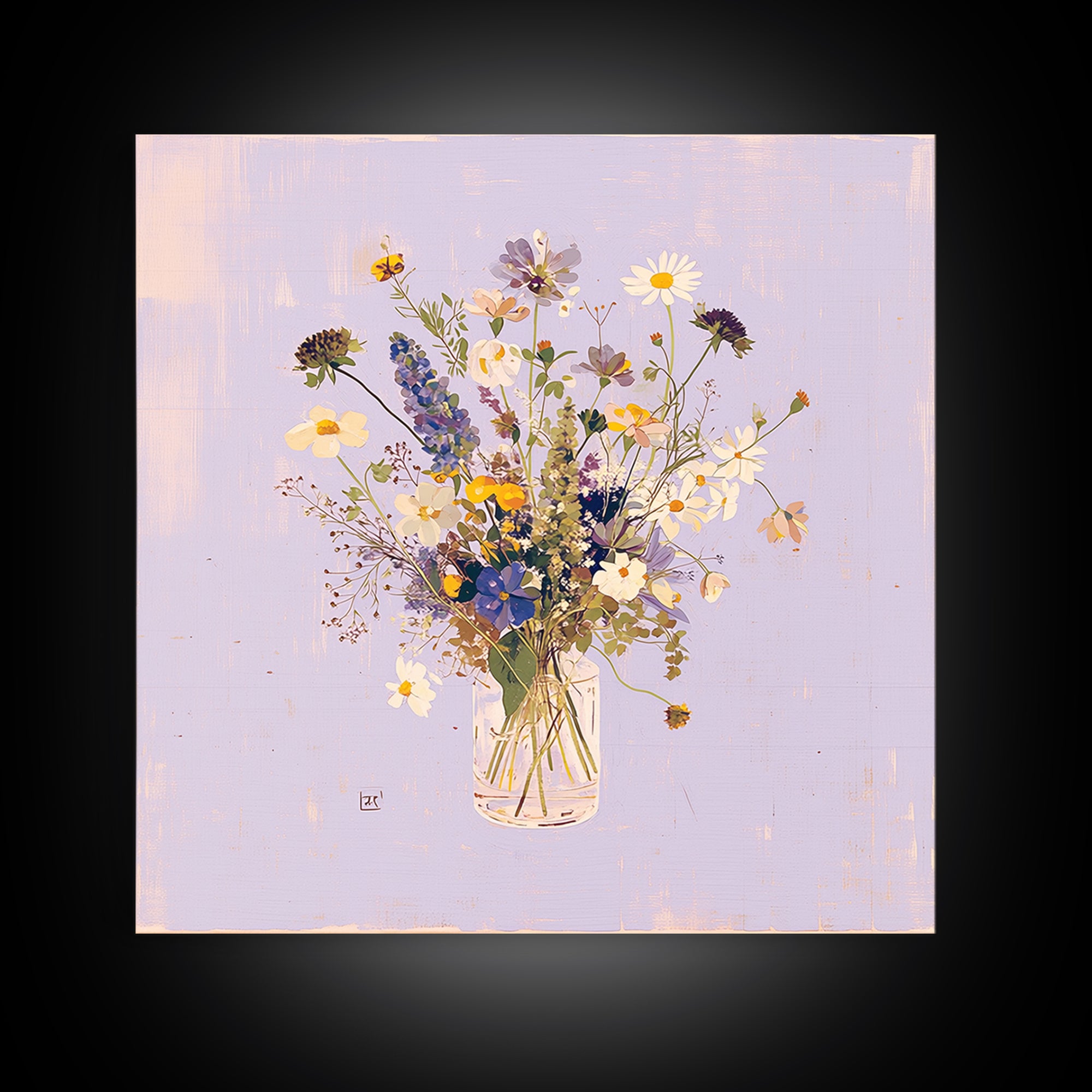 Classic Oil Painted Vase of Wildflowers Canvas Print, General Fine Art, Fine Art Print, Living Room Decor, Watercolor Art, GEN-1x1-95