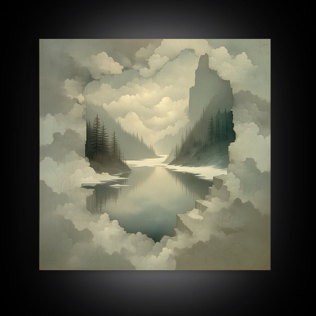 Quiet Abstract River Shape Framed Canvas Print, General Fine Art, Painting, Living Room Decor, Abstract Art, GEN-1x1-96