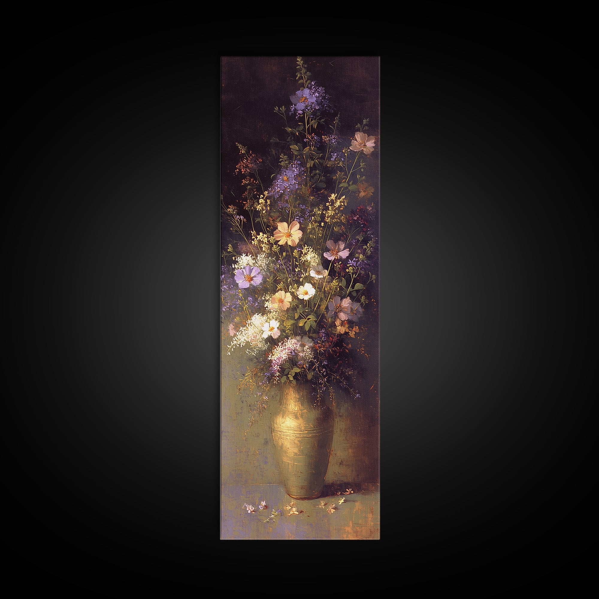 Classic Oil Painted Vase of Wildflowers Canvas Print, General Fine Art, Mid Century Modern, Living Room Decor, Fine Art, GEN-1x3-11