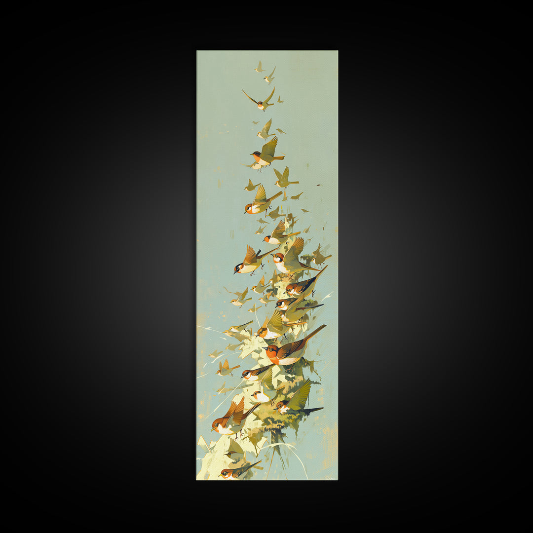 Minimal Birds in Flight over an Open Framed Canvas Print, General Fine Art, Digital Print, Living Room Decor, Watercolor Art, GEN-1x3-34