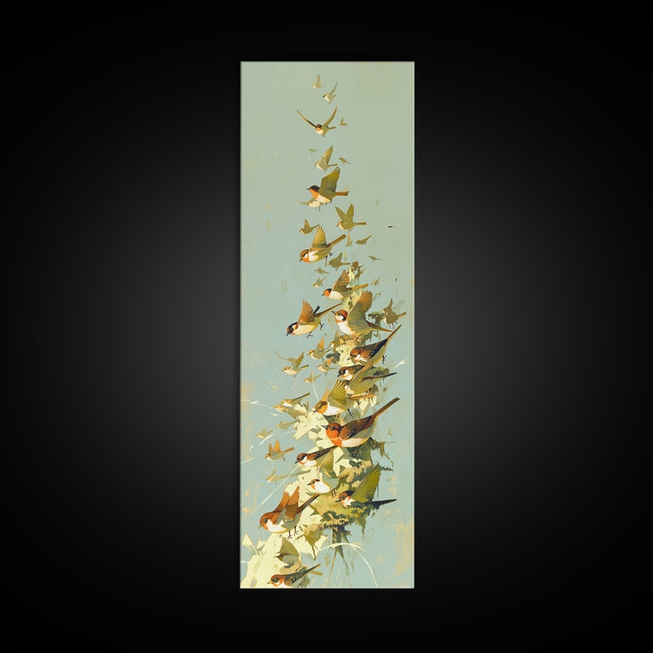Minimal Birds in Flight over an Open Framed Canvas Print, General Fine Art, Digital Print, Living Room Decor, Watercolor Art, GEN-1x3-34