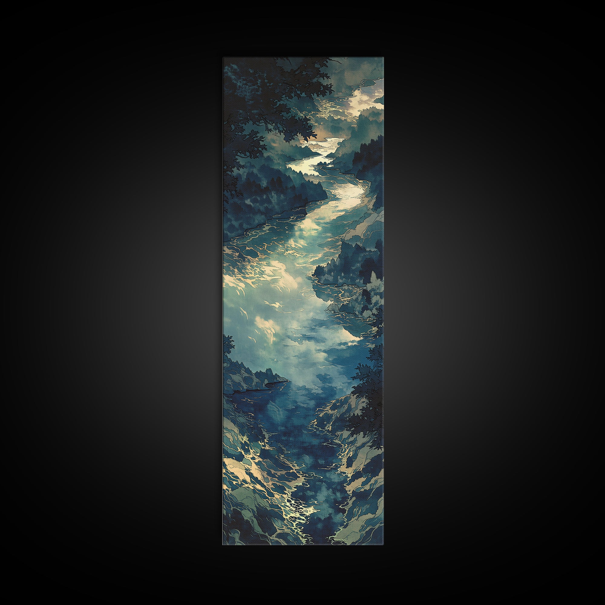 Quiet Abstract River Shape Framed Canvas Print, General Fine Art, Painting, Living Room Decor, Abstract Art, GEN-1x3-36