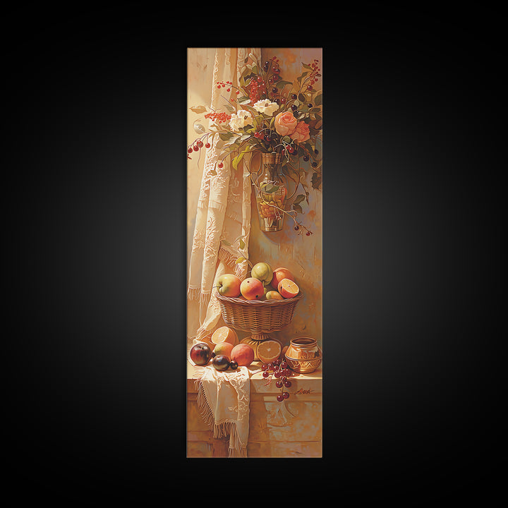 Simple Still Life of Fruit and Linen Framed Canvas Print, General Fine Art, Minimalist Decor, Living Room Decor, Fine Art, GEN-1x3-4