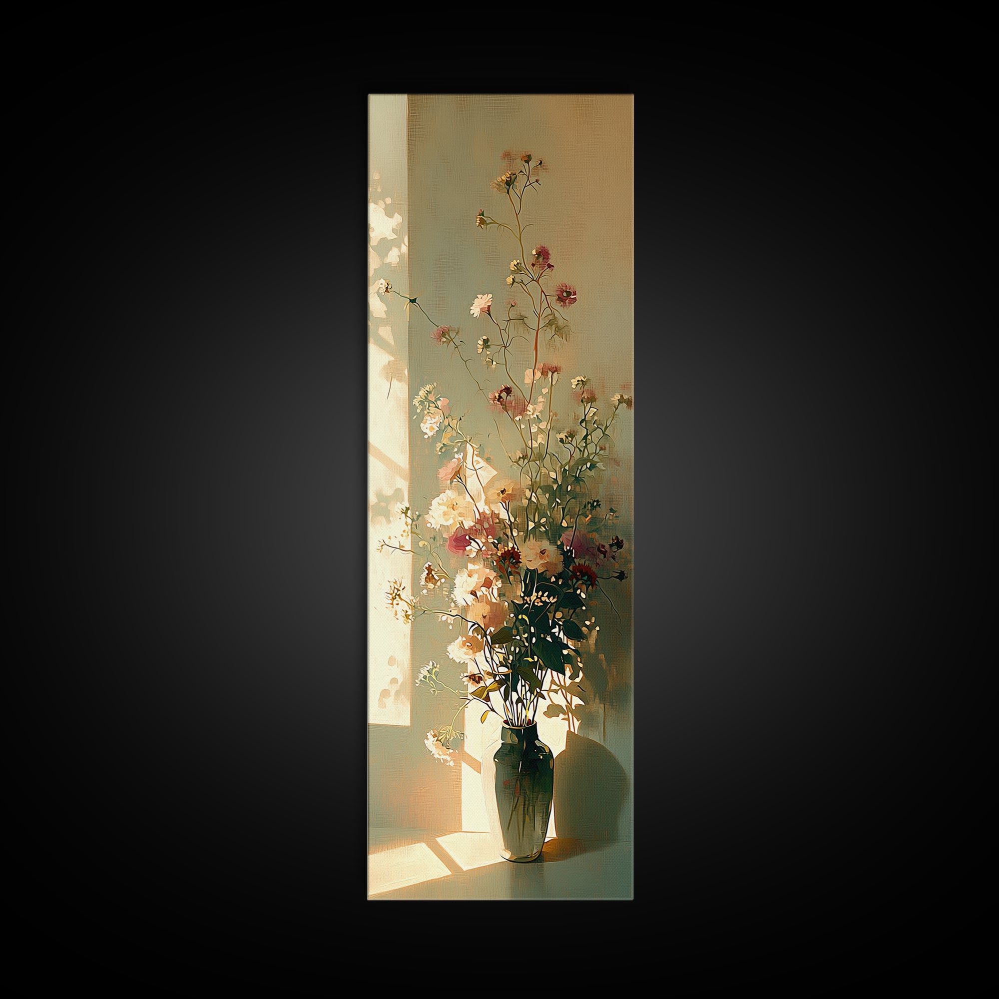 Classic Oil Painted Vase of Wildflowers Canvas Print, General Fine Art, Wall Hanging, Living Room Decor, Oil Painting, GEN-1x3-59