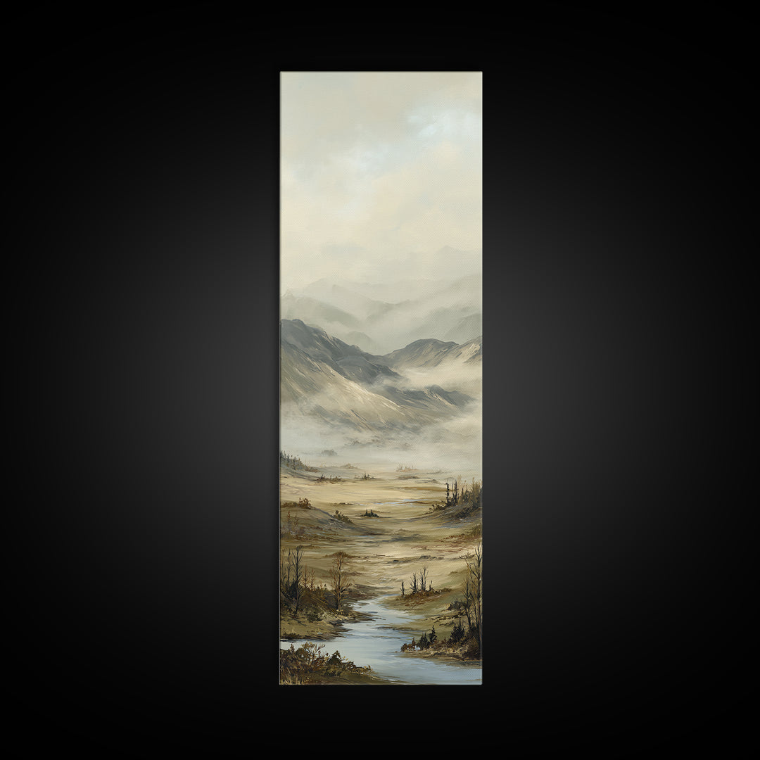 Misty Mountain Valley Framed Canvas Print, General Fine Art, Oil Painting, Living Room Decor, Fine Art, Gallery Decor, GEN-1x3-64