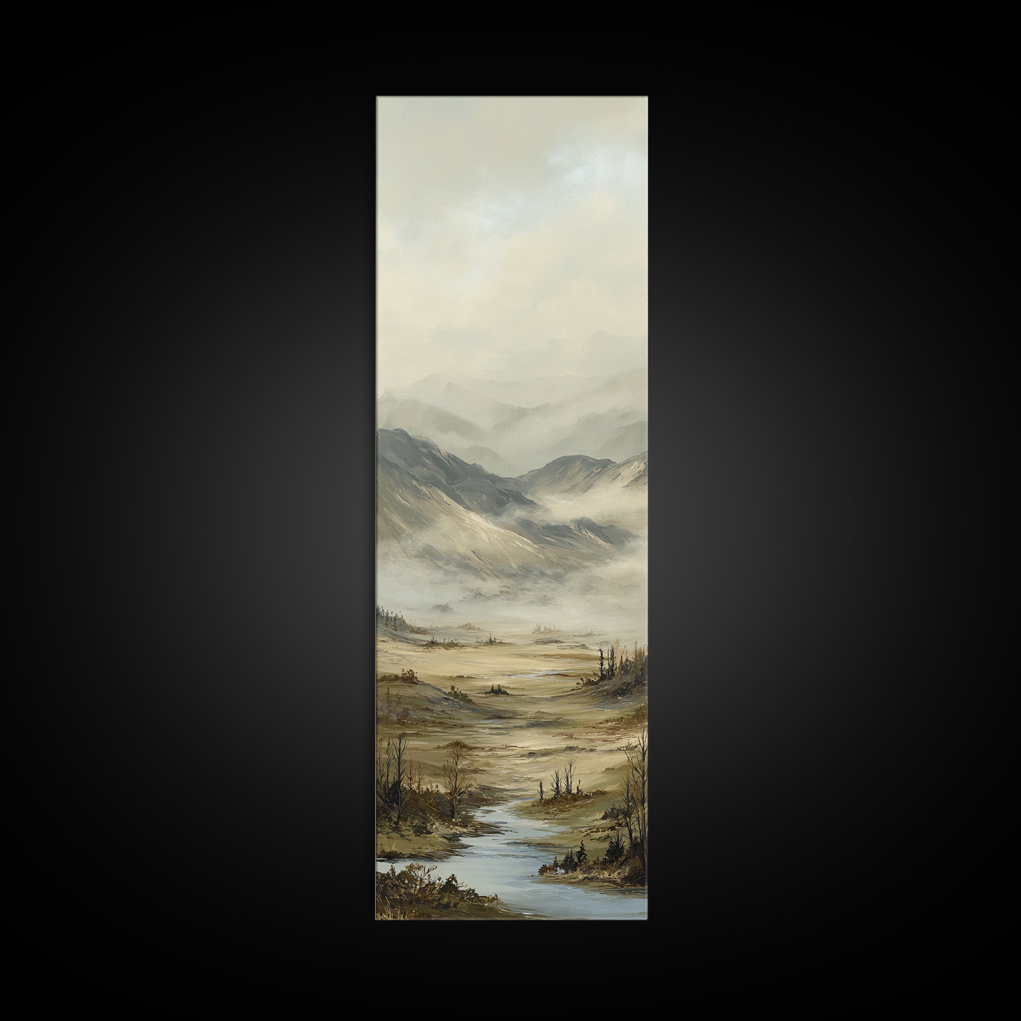 Misty Mountain Valley Framed Canvas Print, General Fine Art, Oil Painting, Living Room Decor, Fine Art, Gallery Decor, GEN-1x3-64