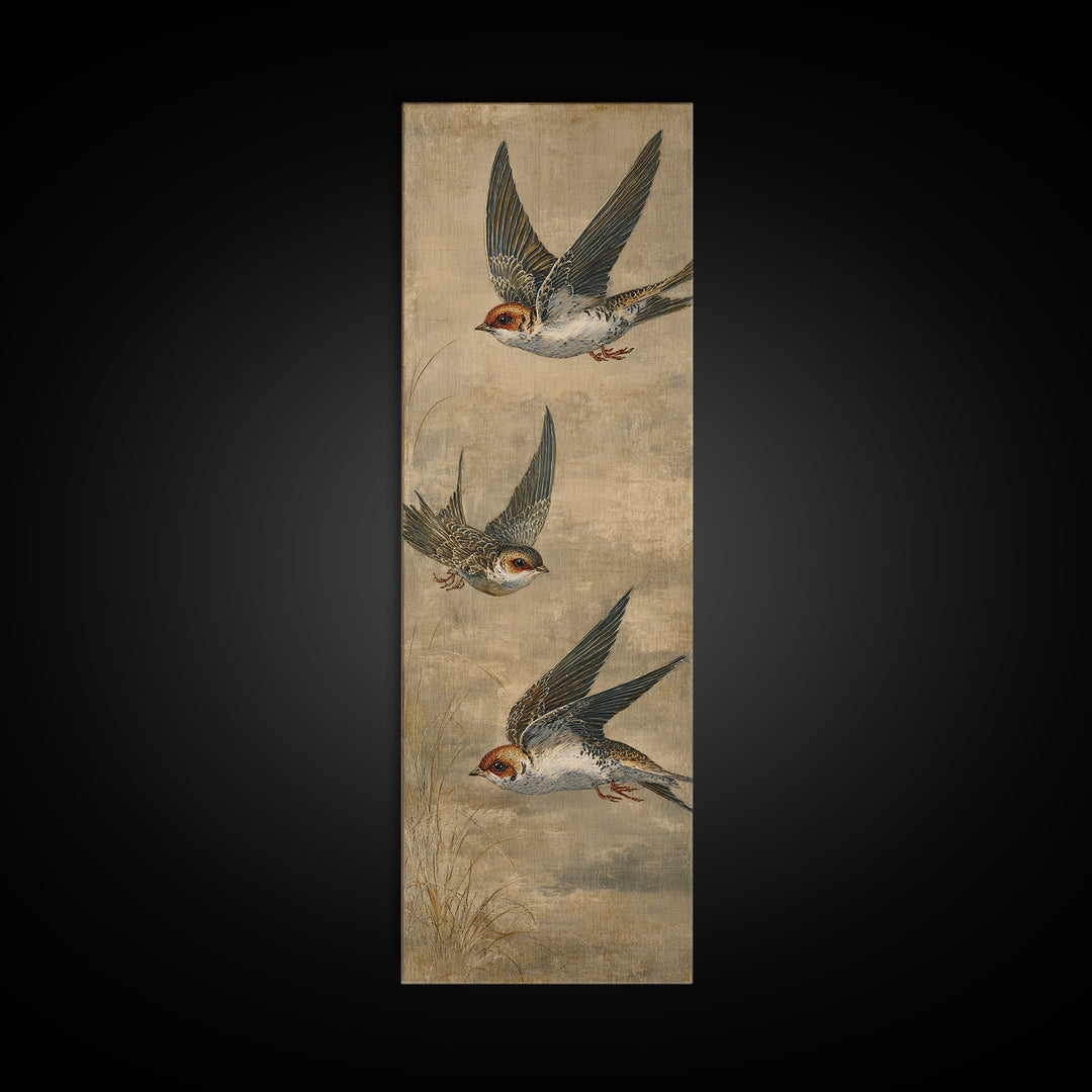 Minimal Birds in Flight over an Open Canvas Print, General Fine Art, Boho Decor, Living Room Decor, Oil Painting, GEN-1x3-82