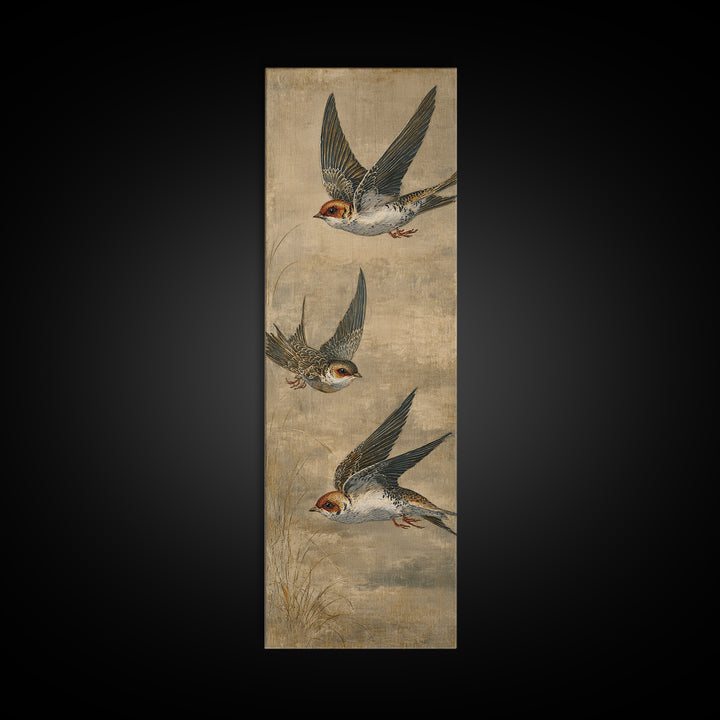 Minimal Birds in Flight over an Open Canvas Print, General Fine Art, Boho Decor, Living Room Decor, Oil Painting, GEN-1x3-82