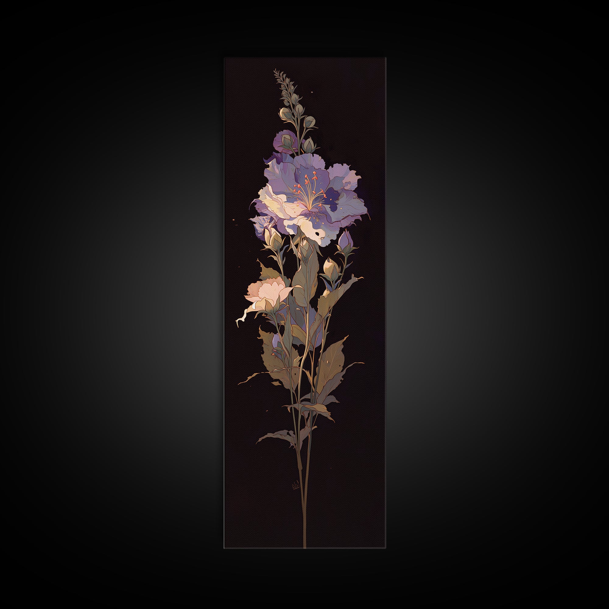 Single Sculptural Flower on a Dark Ground Canvas Print, General Fine Art, Painting, Living Room Decor, Fine Art, GEN-1x3-93