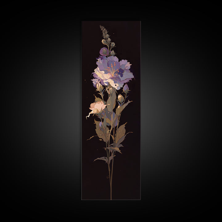 Single Sculptural Flower on a Dark Ground Canvas Print, General Fine Art, Painting, Living Room Decor, Fine Art, GEN-1x3-93