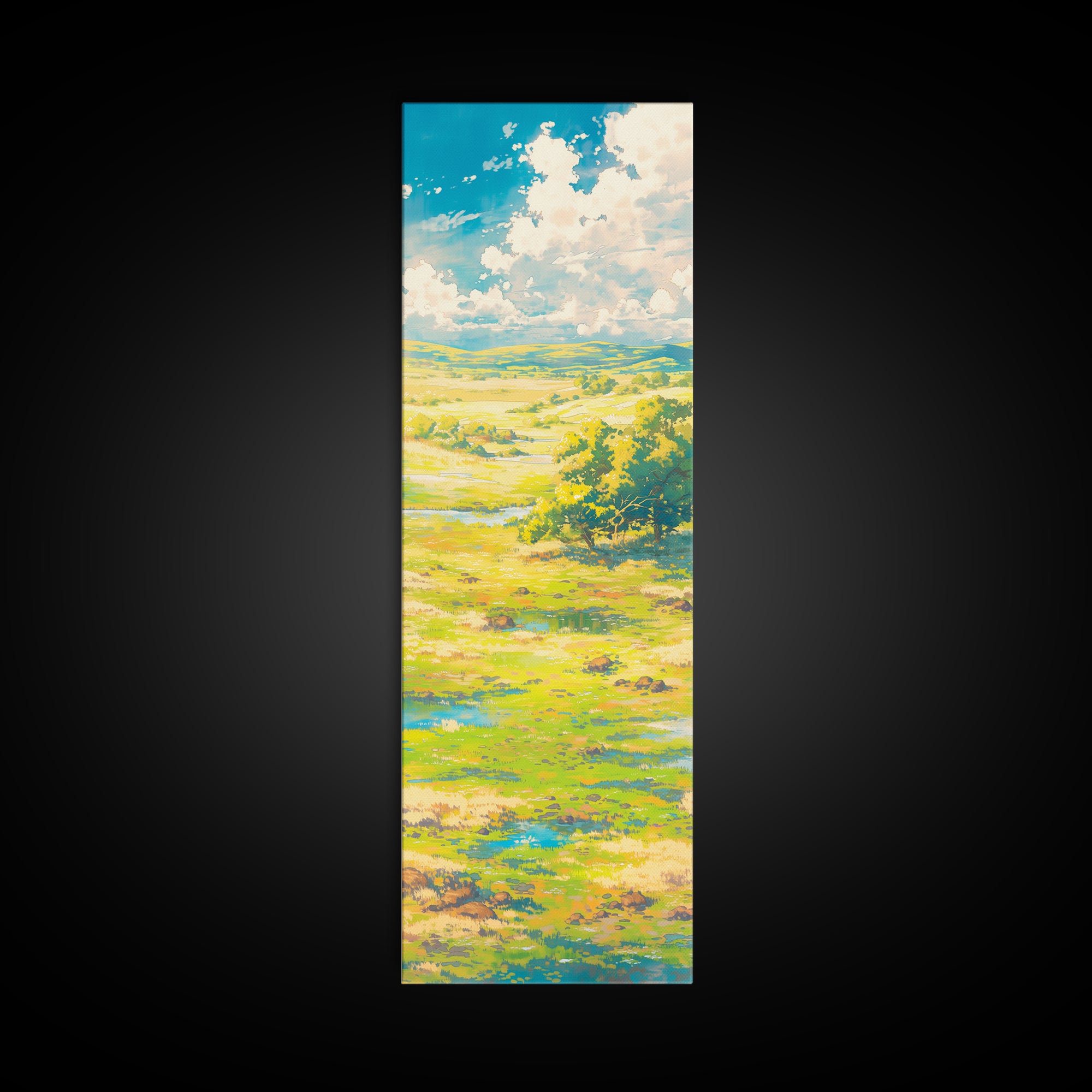 Sunlit Meadow with Loose Impressionist Brushwork Canvas Print, General Fine Art, Textured Painting, Living Room Decor, GEN-1x3-98