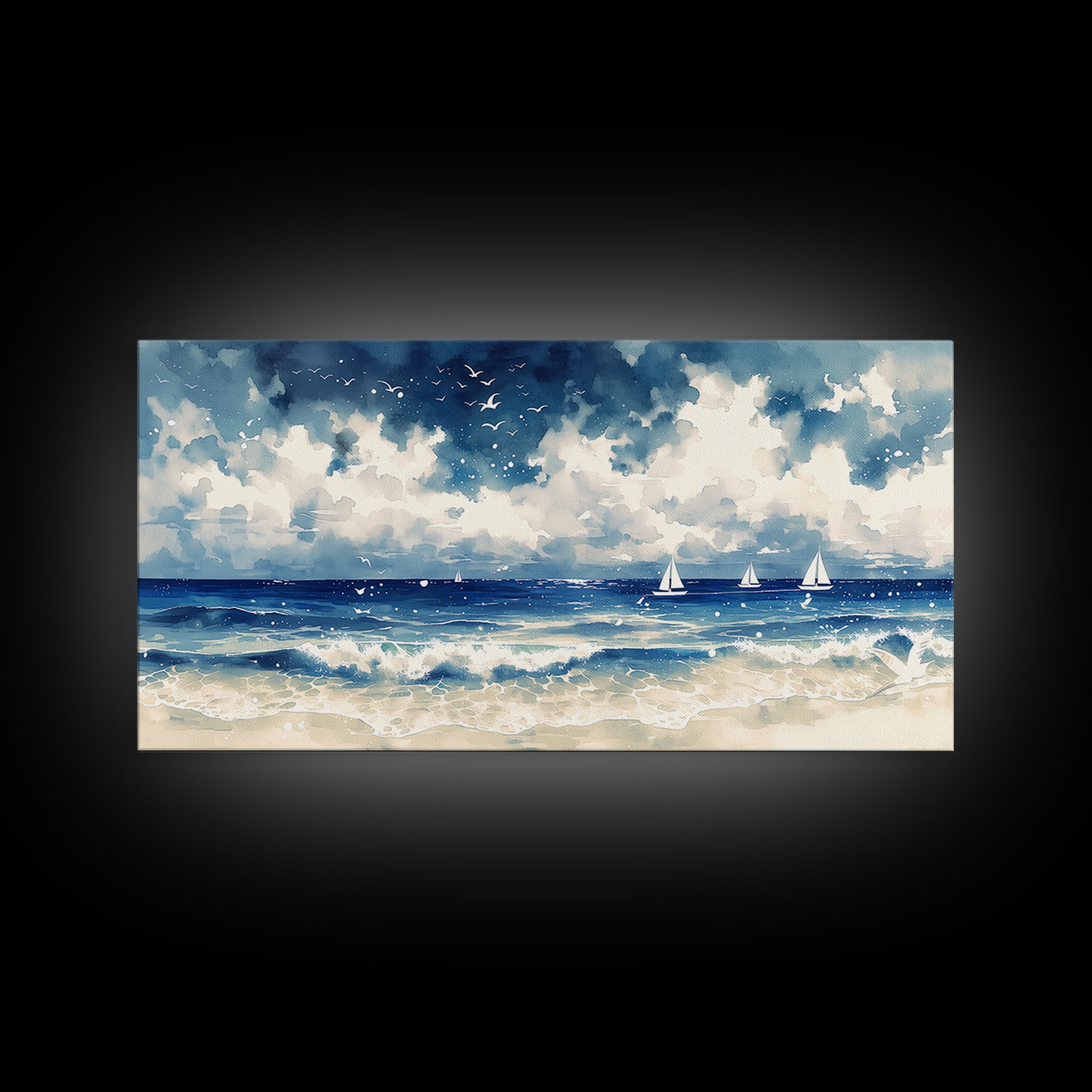 Coastal Water Study Framed Canvas Print, General Fine Art, Digital Prints, Living Room Decor, Fine Art, Large Wall Art, GEN-2x1-1
