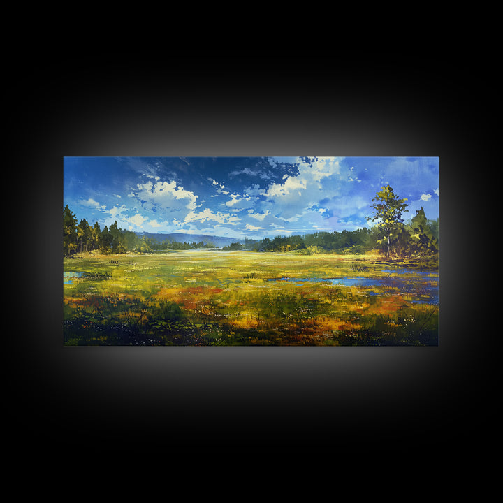 Sunlit Meadow with Loose Impressionist Brushwork Canvas Print, General Fine Art, Contemporary Art, Living Room Decor, GEN-2x1-10