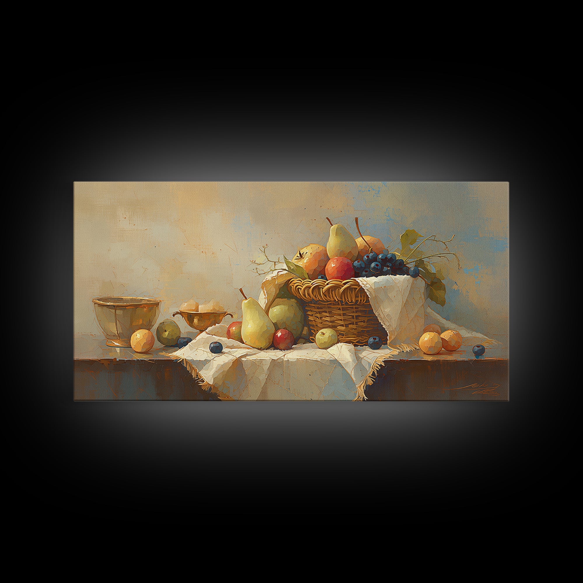 Simple Still Life of Fruit and Linen Framed Canvas Print, General Fine Art, Room Decor, Living Room Decor, Abstract Art, GEN-2x1-12
