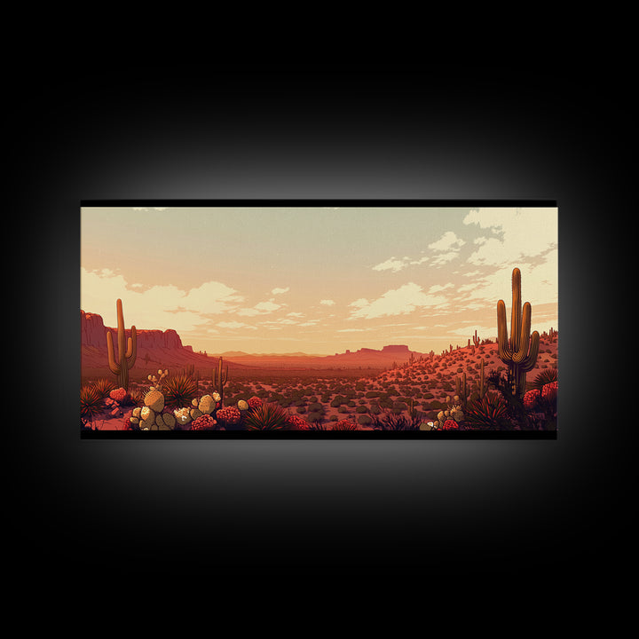 Serene Desert Horizon Framed Canvas Print, General Fine Art, Wall Decor, Living Room Decor, Fine Art, Original Painting, GEN-2x1-13