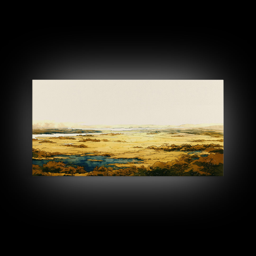Elegant Ink Wash Landscape Framed Canvas Print, General Fine Art, Fine Art Print, Living Room Decor, Fine Art, GEN-2x1-16