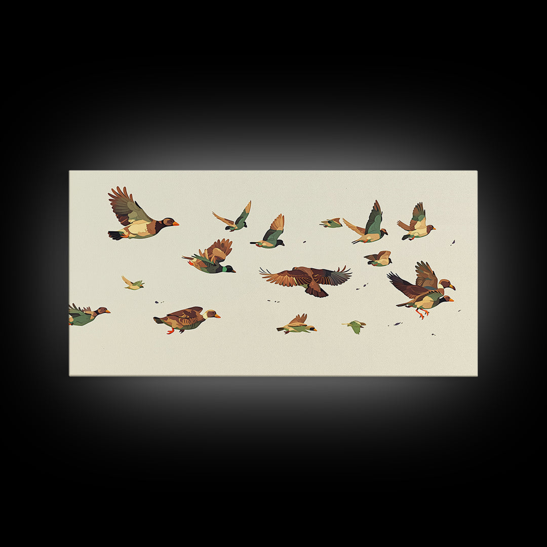Minimal Birds in Flight over an Open Framed Canvas Print, General Fine Art, Room Decor, Living Room Decor, Fine Art, GEN-2x1-18