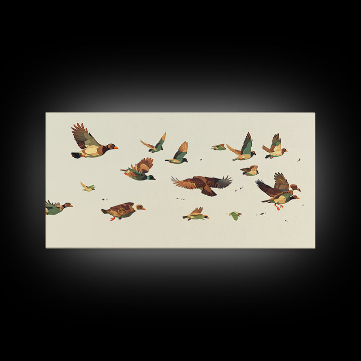 Minimal Birds in Flight over an Open Framed Canvas Print, General Fine Art, Room Decor, Living Room Decor, Fine Art, GEN-2x1-18