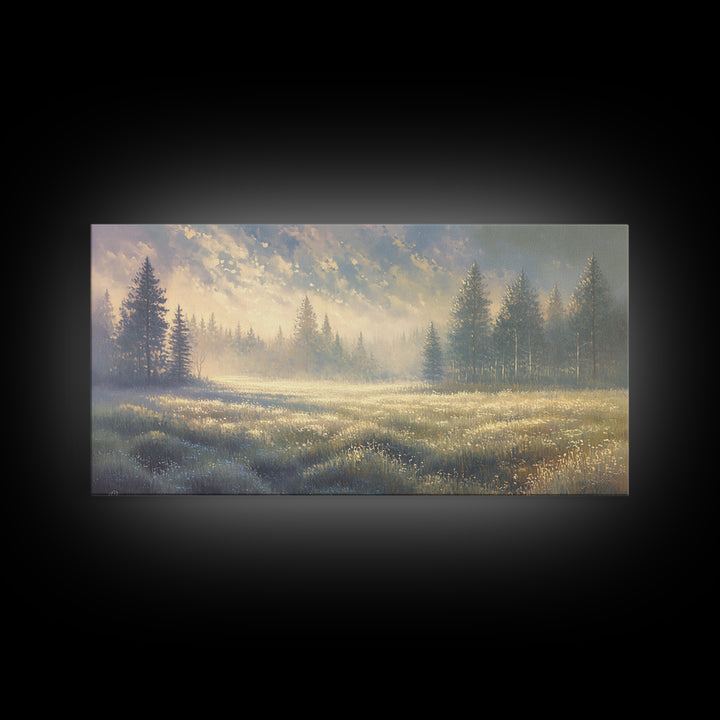 Sunlit Meadow with Loose Impressionist Brushwork Canvas Print, General Fine Art, Contemporary Art, Living Room Decor, GEN-2x1-34