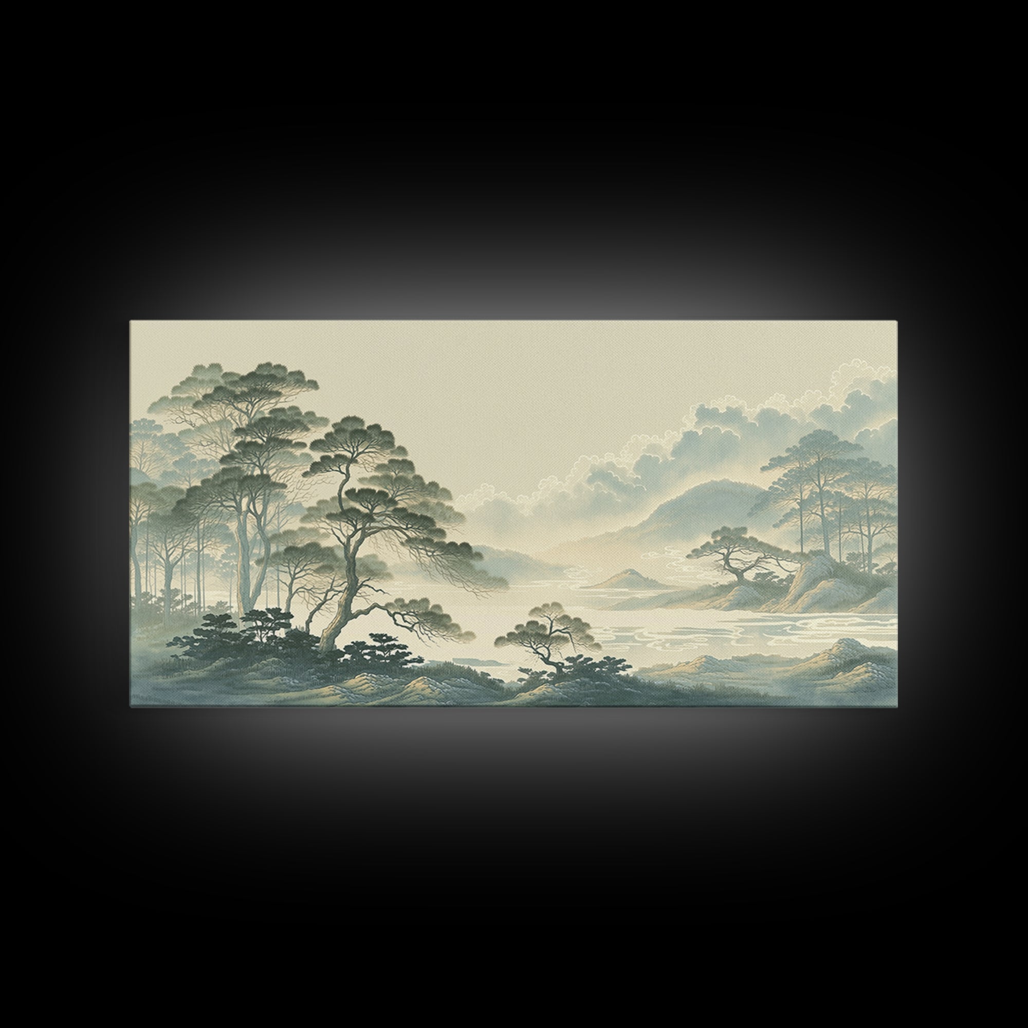 Elegant Ink Wash Landscape Framed Canvas Print, General Fine Art, Poster, Living Room Decor, Fine Art, Wall Art Prints, GEN-2x1-40