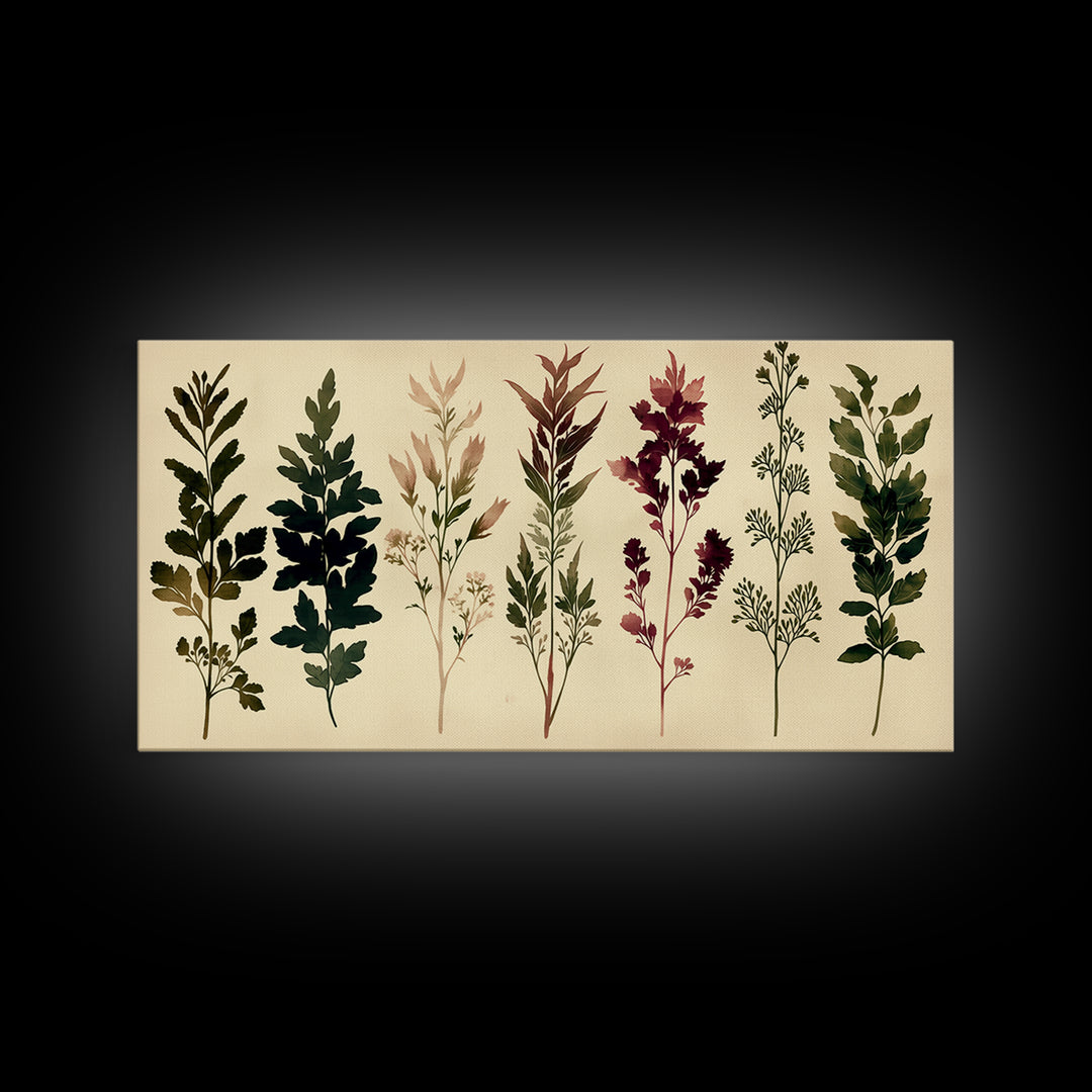 Botanical Silhouette Series Canvas Print, General Fine Art, Painting, Living Room Decor, Fine Art, Oil Painting, GEN-2x1-41