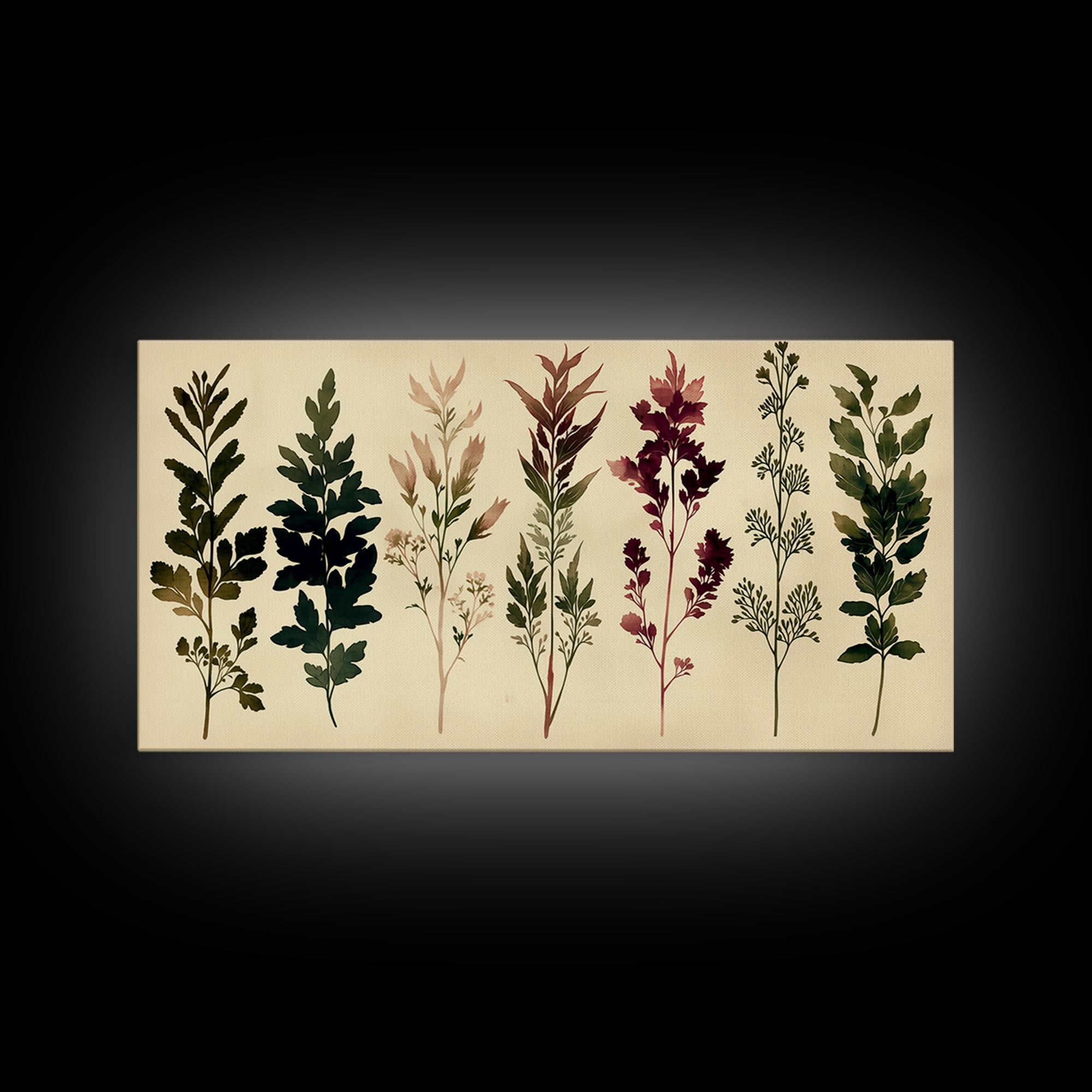 Botanical Silhouette Series Canvas Print, General Fine Art, Painting, Living Room Decor, Fine Art, Oil Painting, GEN-2x1-41