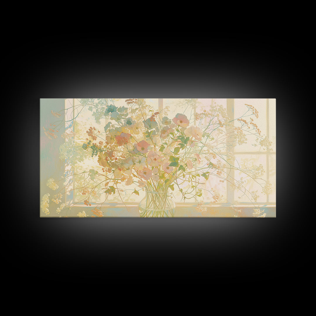 Classic Oil Painted Vase of Wildflowers Framed Canvas Print, General Fine Art, Digital Prints, Living Room Decor, Oil Painting, GEN-2x1-43