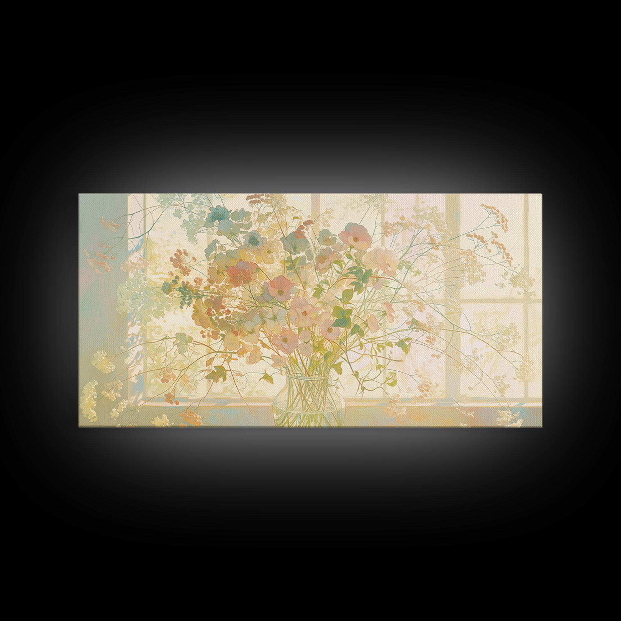 Classic Oil Painted Vase of Wildflowers Framed Canvas Print, General Fine Art, Digital Prints, Living Room Decor, Oil Painting, GEN-2x1-43