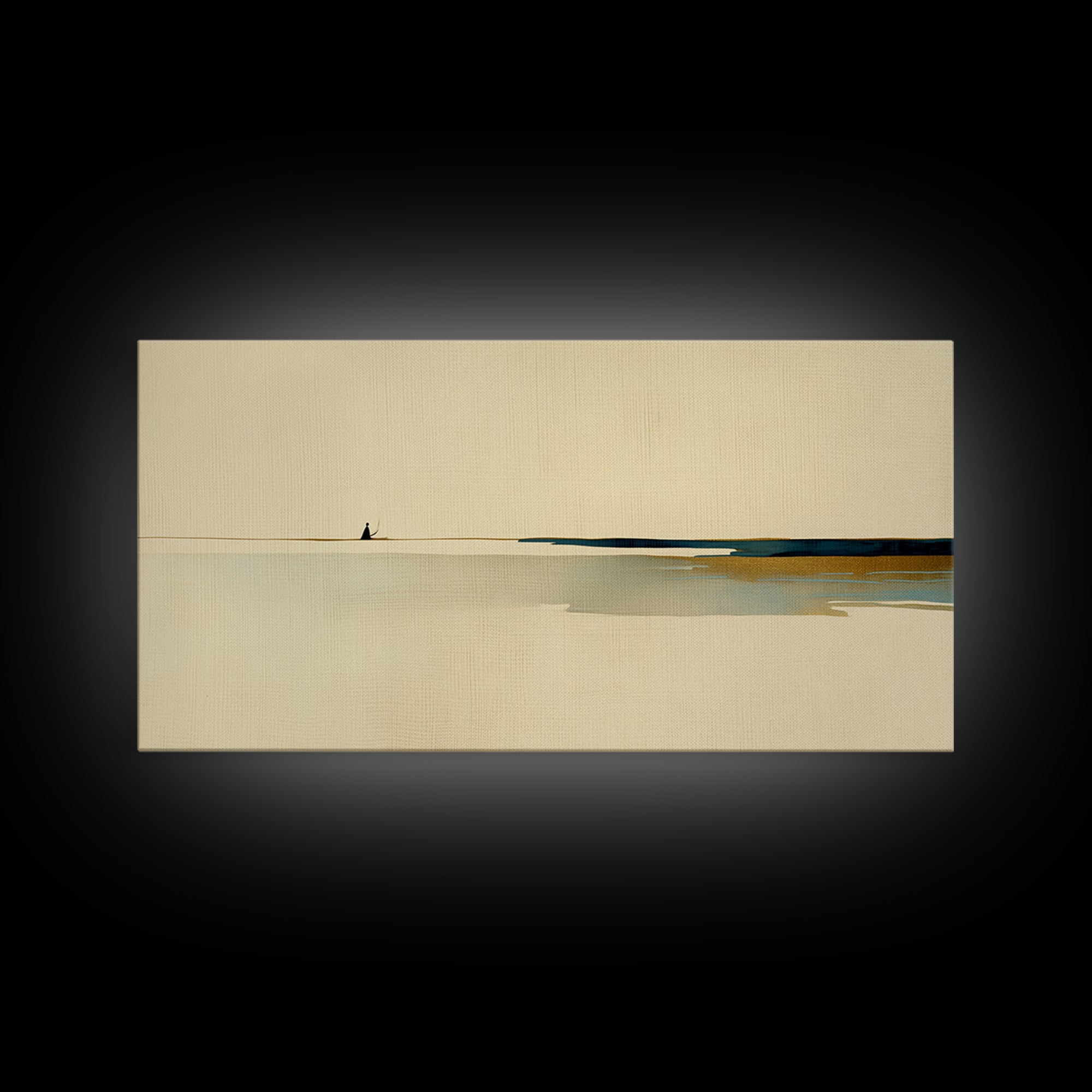 Minimal Black Line Figure on Textured Paper Canvas Print, General Fine Art, Canvas, Living Room Decor, Oil Painting, GEN-2x1-47
