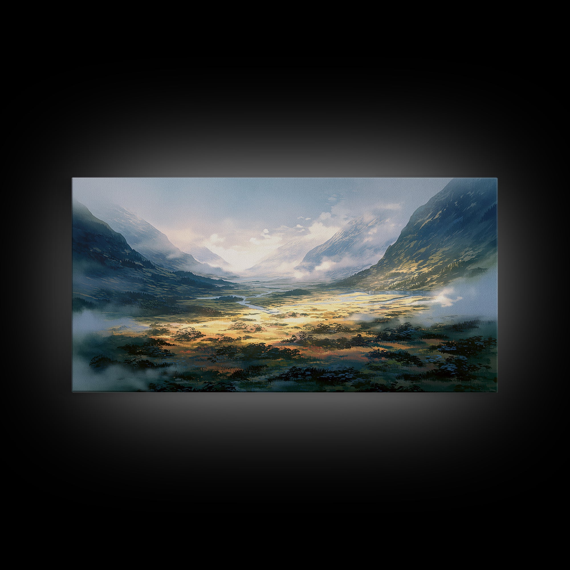 Misty Mountain Valley Canvas Print, General Fine Art, Art, Living Room Decor, Fine Art, Mid Century Modern, Original Painting, GEN-2x1-48