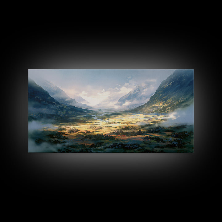 Misty Mountain Valley Canvas Print, General Fine Art, Art, Living Room Decor, Fine Art, Mid Century Modern, Original Painting, GEN-2x1-48