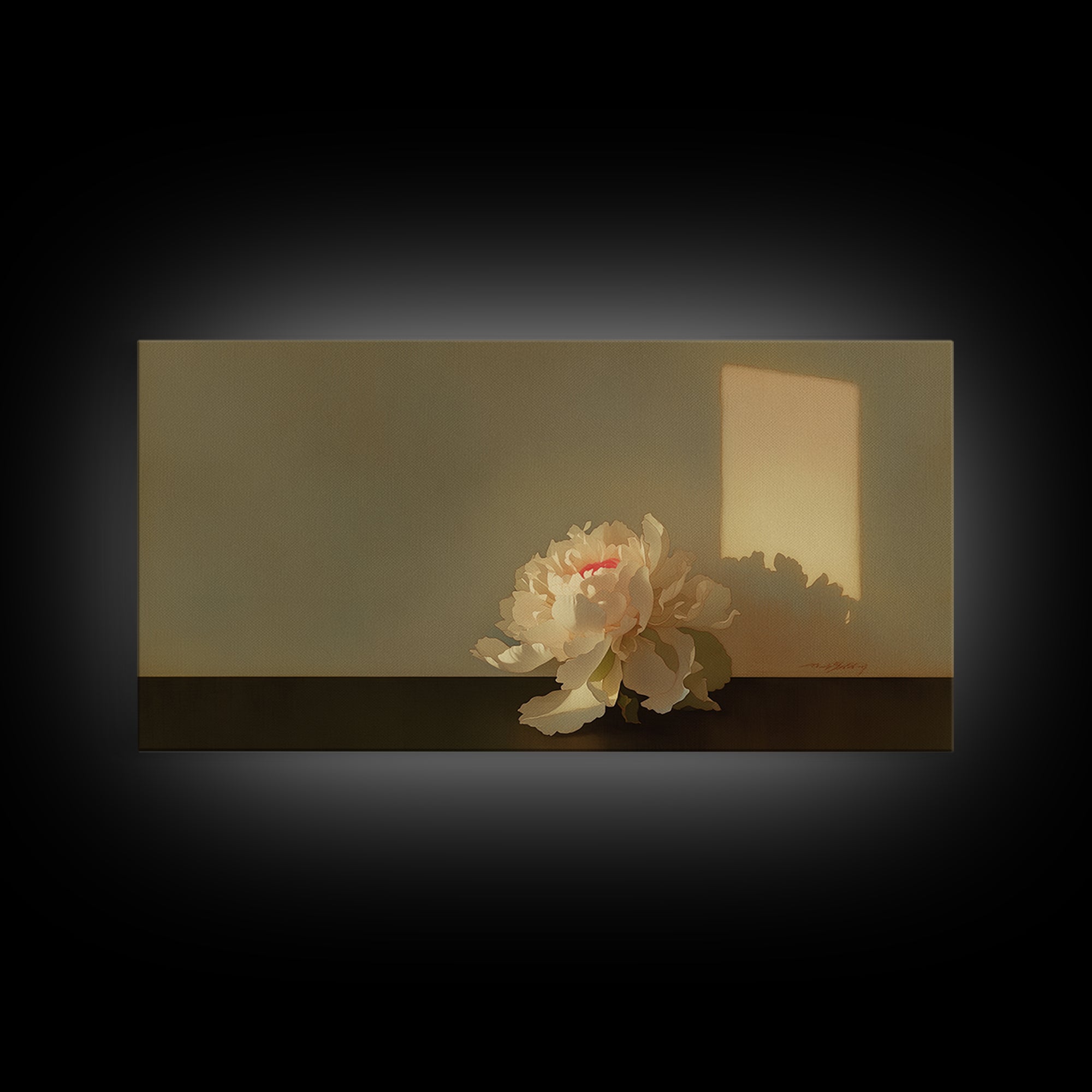 Single Sculptural Flower on a Dark Ground Canvas Print, General Fine Art, Canvas, Living Room Decor, Watercolor Art, GEN-2x1-53