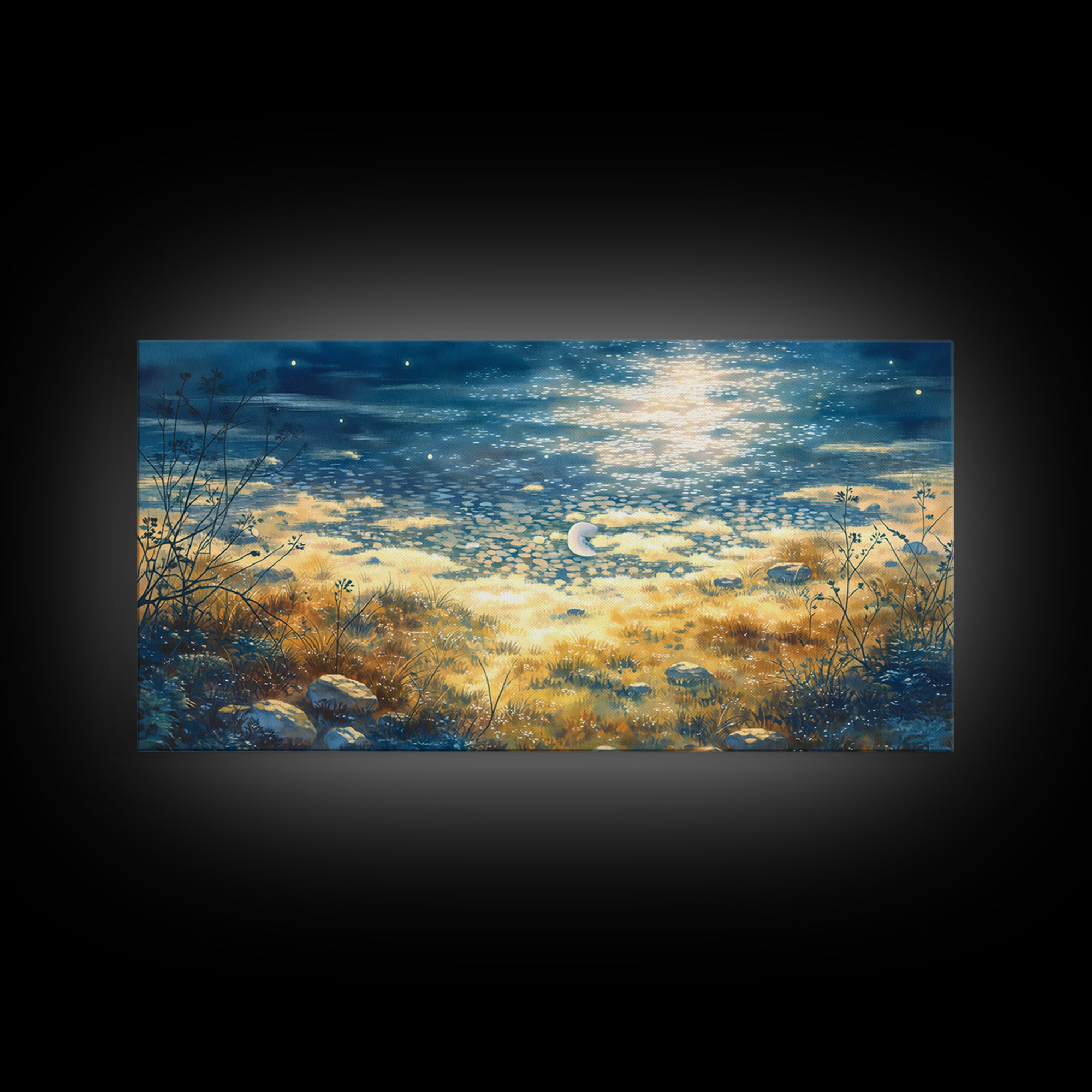Dreamlike Moonlit Lake Canvas Print, General Fine Art, Art Prints, Living Room Decor, Fine Art, Wall Hanging, GEN-2x1-57