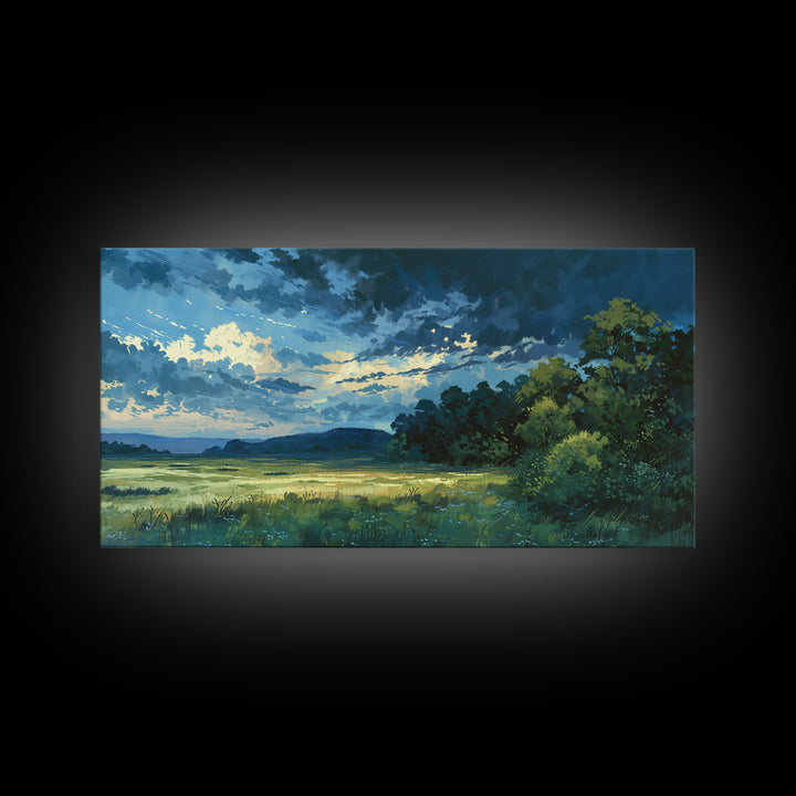 Sunlit Meadow with Loose Impressionist Brushwork Canvas Print, General Fine Art, Wall Decor, Living Room Decor, Fine Art, GEN-2x1-58
