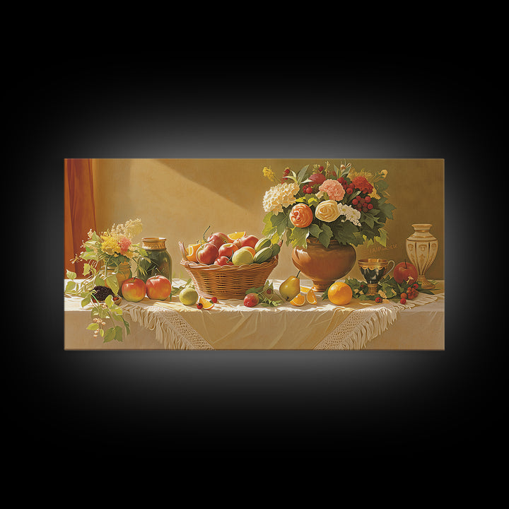 Simple Still Life of Fruit and Linen Framed Canvas Print, General Fine Art, Decor, Living Room Decor, Fine Art, GEN-2x1-60