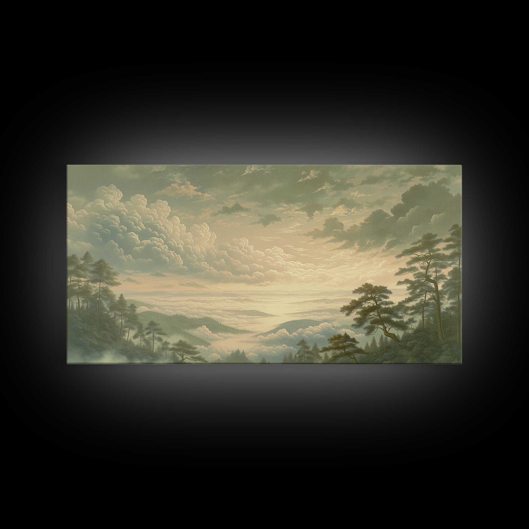 Romantic Cloudscape with Blush and Cream Tones Canvas Print, General Fine Art, Wall Art, Living Room Decor, Oil Painting, GEN-2x1-62