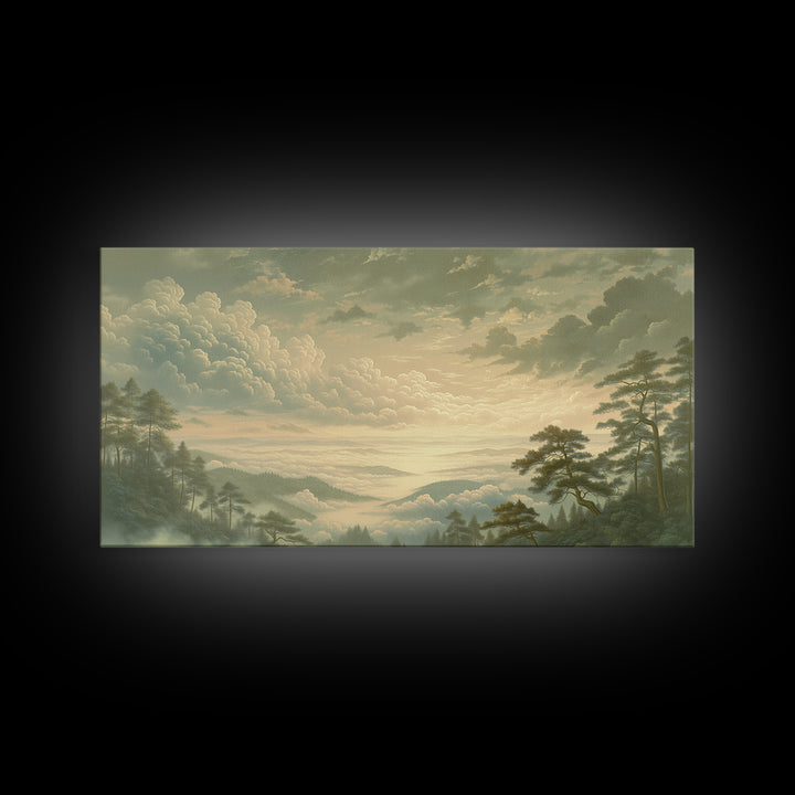 Romantic Cloudscape with Blush and Cream Tones Canvas Print, General Fine Art, Wall Art, Living Room Decor, Oil Painting, GEN-2x1-62